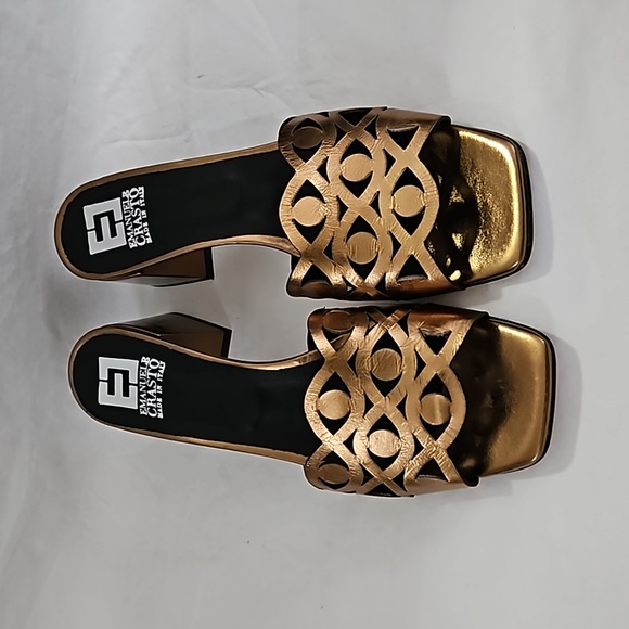 New EMANUELE CRASTO Laser Cut Heel Bronze Leather Sandal Mules Size 40 - Picture 2 of 16
